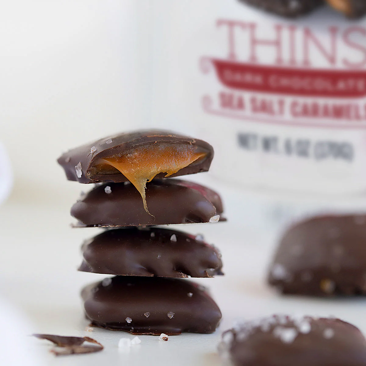 Sanders Candy - Dark Chocolate Sea Salt Caramel Thins 6 oz. Pouch - Image 2